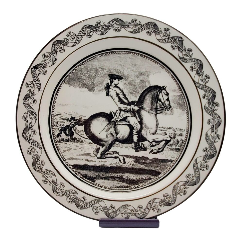 Mottahedeh Italian Horse Plate Decorative Porcelain Rider Black Collector Decor